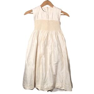 STRASBURG | Girls’ Ivory 100% Silk Crepe Sleeveless Smocked Panel Dress size 7